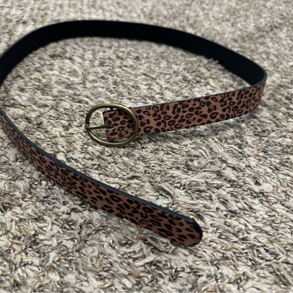 Leopard Print Belt with Gold Buckle
